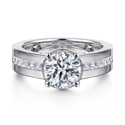 14K White Gold Wide Band Round Diamond Engagement Ring — Gabriel & Co. ER16328R6W44JJ; center stone shown for illustration, not included