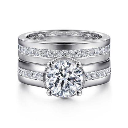 14K White Gold Wide Band Round Diamond Engagement Ring — Gabriel & Co. ER16328R6W44JJ; center stone shown for illustration, not included