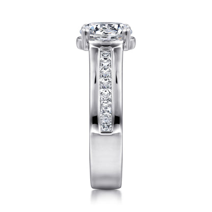 14K White Gold Wide Band Round Diamond Engagement Ring — Gabriel & Co. ER16328R6W44JJ; center stone shown for illustration, not included