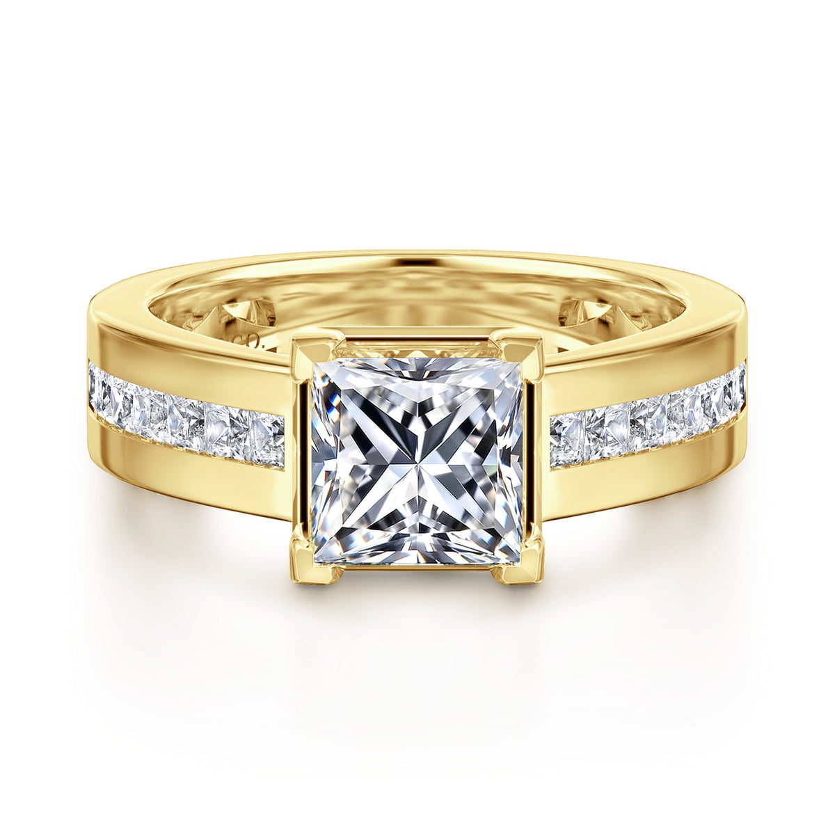 14K Yellow Gold Wide Band Princess Cut  Diamond Engagement Ring — ER16328S6Y44JJ; center stone shown for illustration, not included