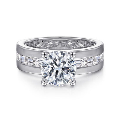 14K White Gold Channel Set Baguette Round Diamond Engagement Ring — Gabriel & Co. ER16335R8W43JJ; center stone shown for illustration, not included