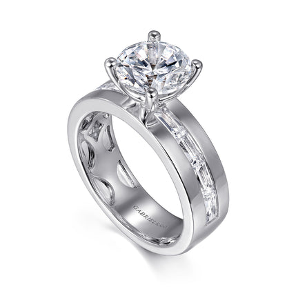 14K White Gold Channel Set Baguette Round Diamond Engagement Ring — Gabriel & Co. ER16335R8W43JJ; center stone shown for illustration, not included