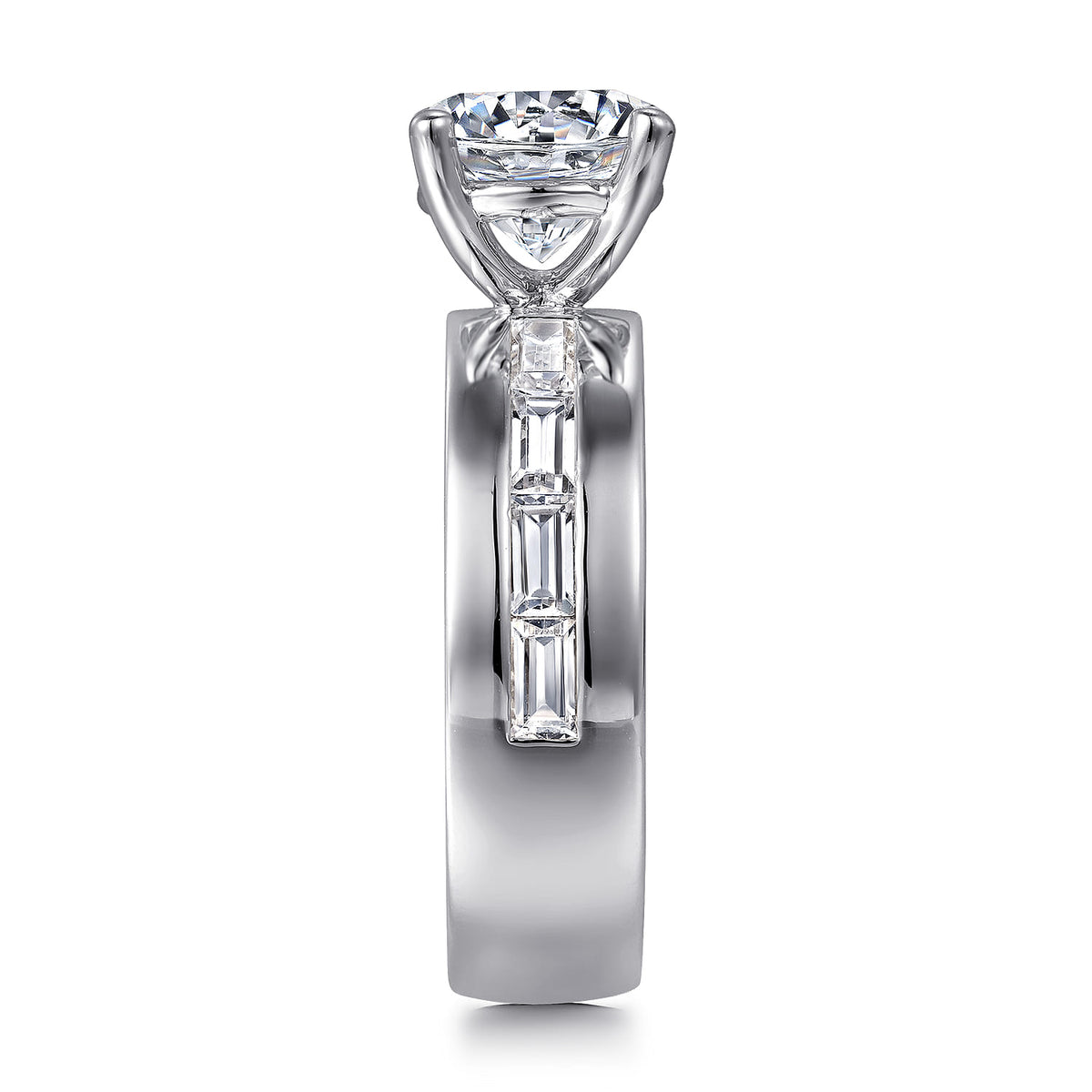14K White Gold Channel Set Baguette Round Diamond Engagement Ring — Gabriel & Co. ER16335R8W43JJ; center stone shown for illustration, not included