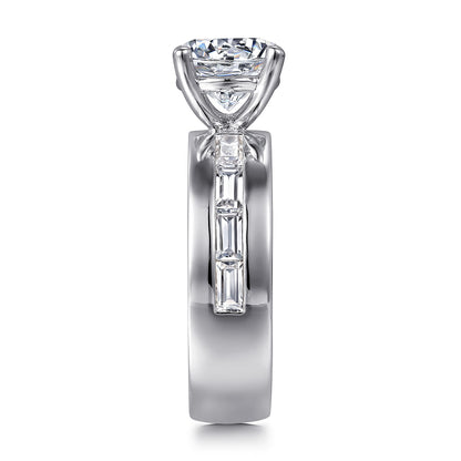 14K White Gold Channel Set Baguette Round Diamond Engagement Ring — Gabriel & Co. ER16335R8W43JJ; center stone shown for illustration, not included