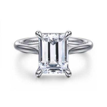 14K White Gold  Emerald Cut Solitaire Diamond Engagement Ring — Gabriel & Co. ER16336E12W4JJJ; center stone shown for illustration, not included