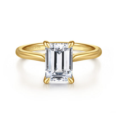 14K Yellow Gold Emerald Cut Solitaire Diamond Engagement Ring — Gabriel & Co. ER16336E8Y4JJJ; center stone shown for illustration, not included