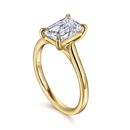 14K Yellow Gold Emerald Cut Solitaire Diamond Engagement Ring — Gabriel & Co. ER16336E8Y4JJJ; center stone shown for illustration, not included