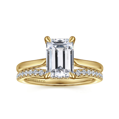 14K Yellow Gold Emerald Cut Solitaire Diamond Engagement Ring — Gabriel & Co. ER16336E8Y4JJJ; center stone shown for illustration, not included