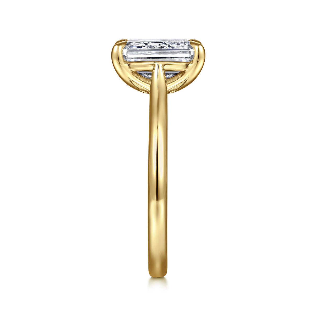 14K Yellow Gold Emerald Cut Solitaire Diamond Engagement Ring — Gabriel & Co. ER16336E8Y4JJJ; center stone shown for illustration, not included