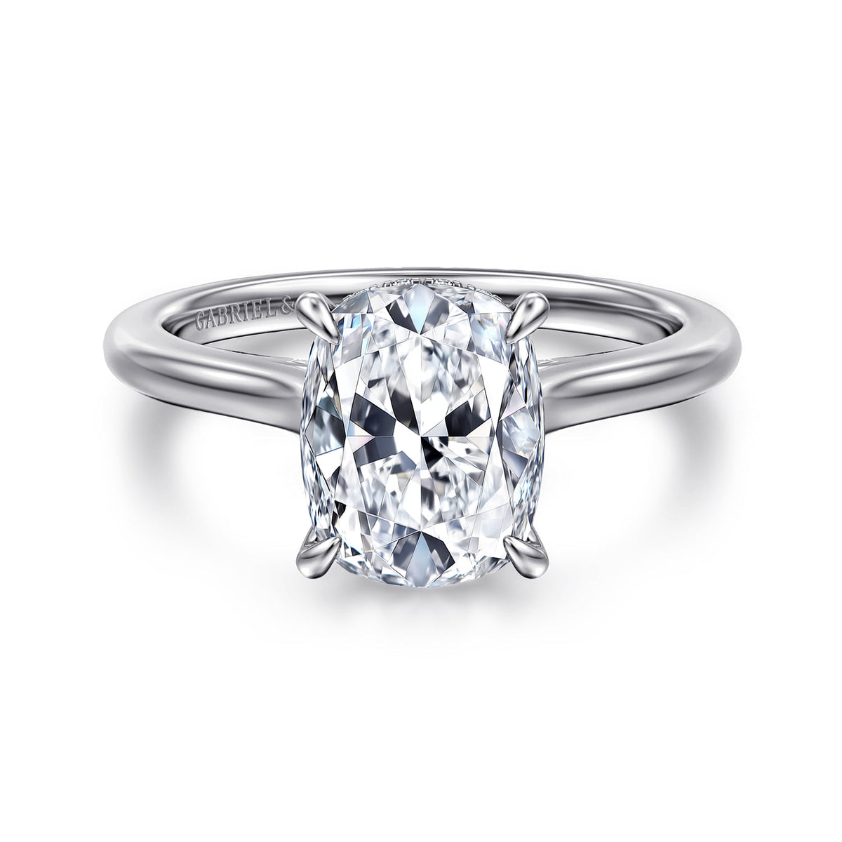 14K White Gold Elongated Cushion  Diamond Engagement Ring — Gabriel & Co. ER16339G11W44JJ; center stone shown for illustration, not included