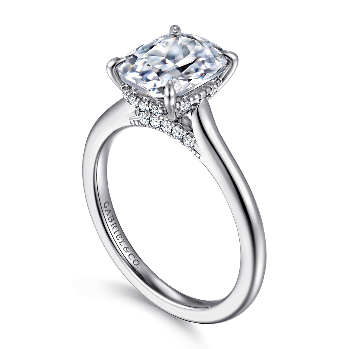 14K White Gold Elongated Cushion  Diamond Engagement Ring — Gabriel & Co. ER16339G11W44JJ; center stone shown for illustration, not included