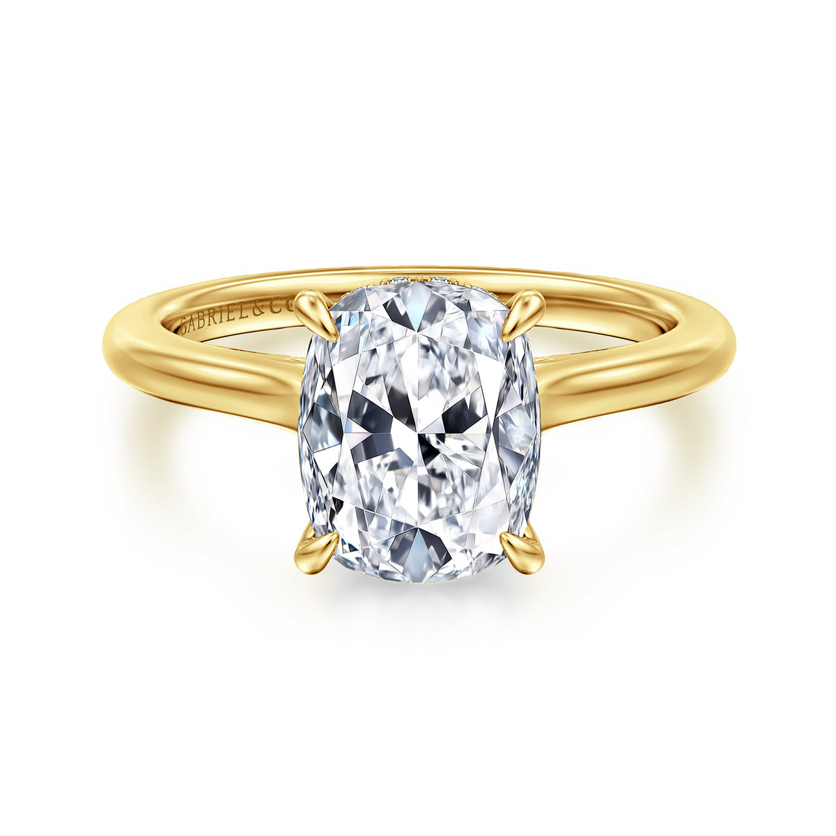 14K Yellow Gold Elongated Cushion  Diamond Engagement Ring — Gabriel & Co. ER16339G11Y44JJ; center stone shown for illustration, not included