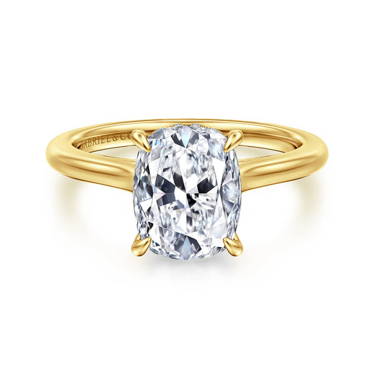 14K Yellow Gold Elongated Cushion  Diamond Engagement Ring — Gabriel & Co. ER16339G11Y44JJ; center stone shown for illustration, not included