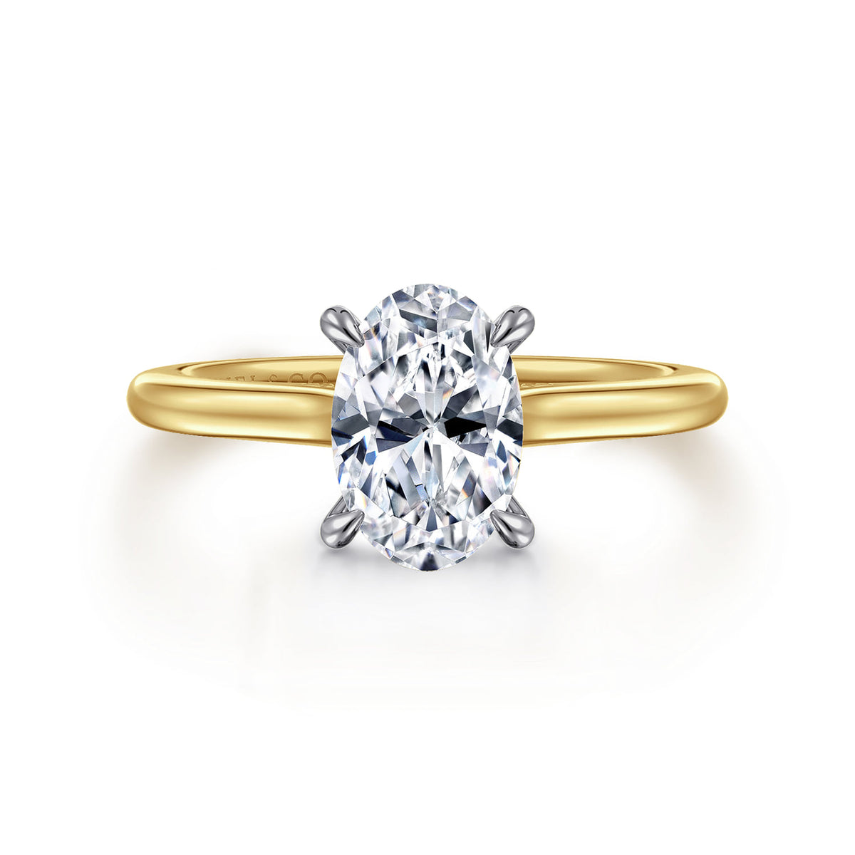 14K White and Yellow Gold Oval  Diamond Engagement Ring — Gabriel & Co. ER16339O6M44JJ; center stone shown for illustration, not included