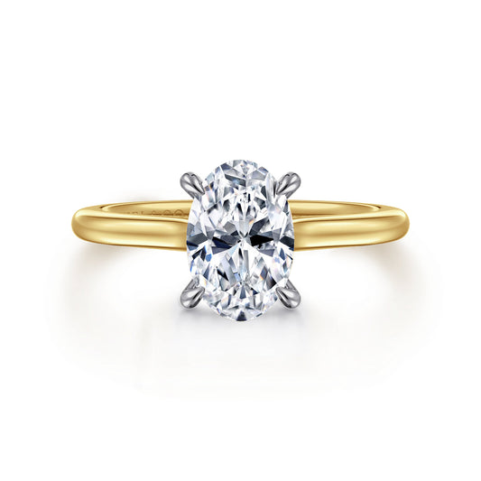14K White and Yellow Gold Oval  Diamond Engagement Ring — Gabriel & Co. ER16339O6M44JJ; center stone shown for illustration, not included