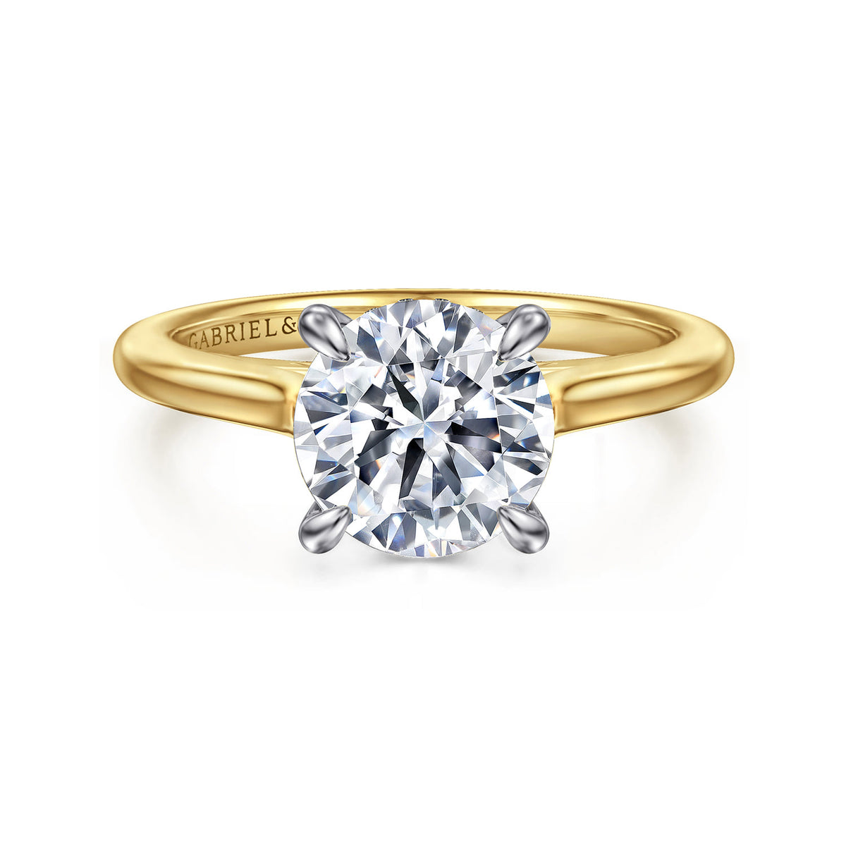 14K White-Yellow Gold Round  Diamond Engagement Ring — Gabriel & Co. ER16339R8M44JJ; center stone shown for illustration, not included