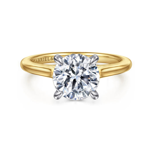 14K White-Yellow Gold Round  Diamond Engagement Ring — Gabriel & Co. ER16339R8M44JJ; center stone shown for illustration, not included