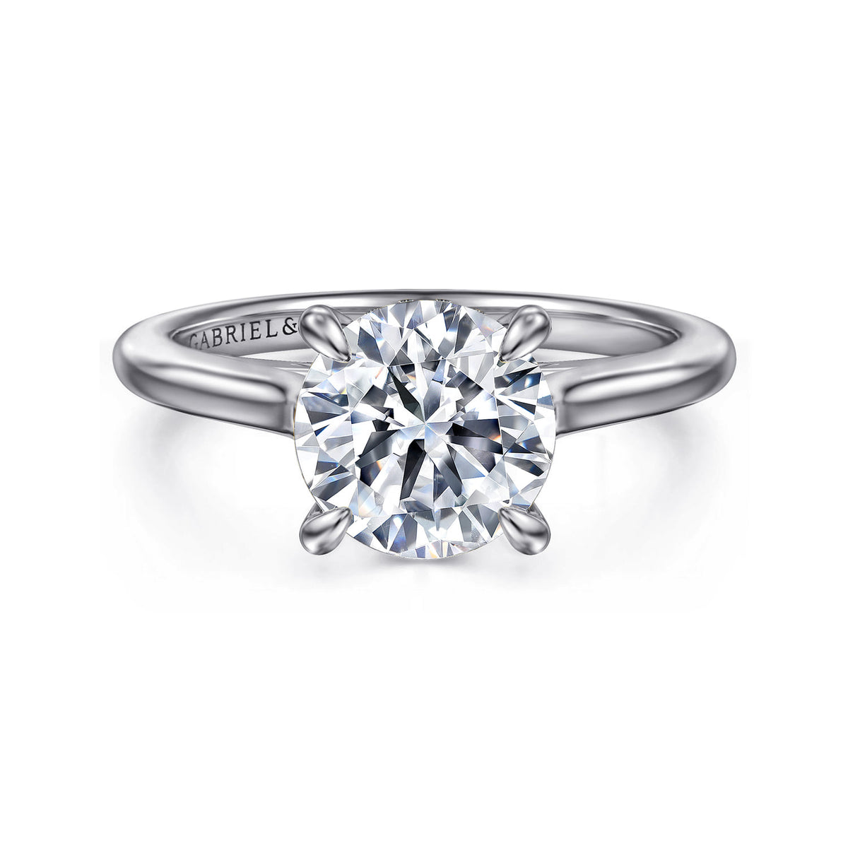 14K White Gold Round  Diamond Engagement Ring — Gabriel & Co. ER16339R8W44JJ; center stone shown for illustration, not included