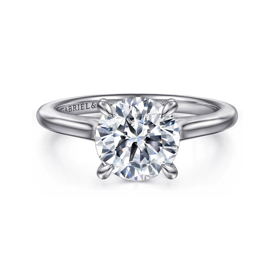 14K White Gold Round  Diamond Engagement Ring — Gabriel & Co. ER16339R8W44JJ; center stone shown for illustration, not included
