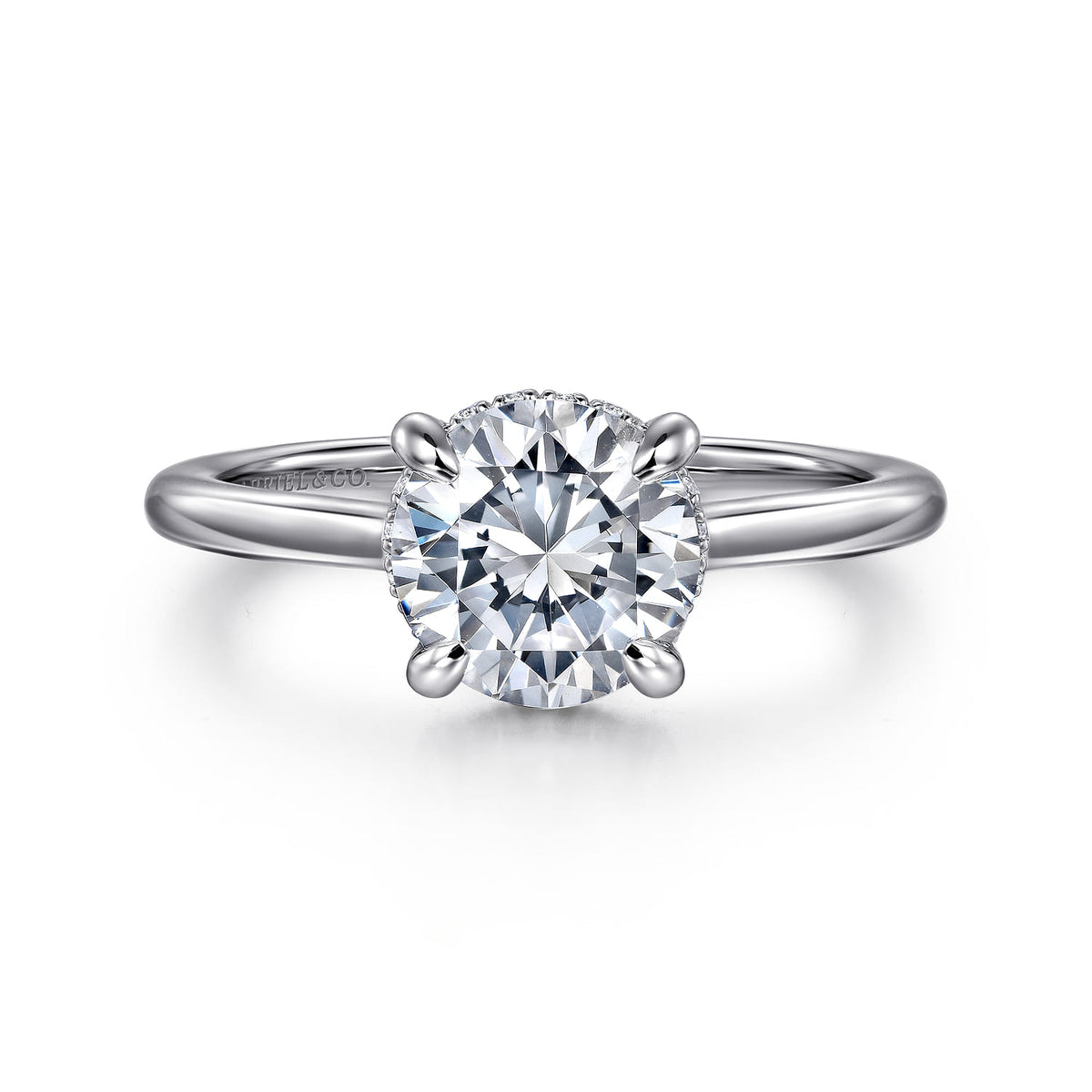 14K White Gold Round  Diamond Engagement Ring — Gabriel & Co. ER16340R6W44JJ; center stone shown for illustration, not included
