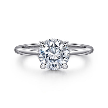 14K White Gold Round  Diamond Engagement Ring — Gabriel & Co. ER16340R6W44JJ; center stone shown for illustration, not included
