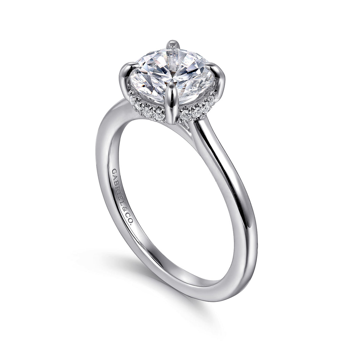 14K White Gold Round  Diamond Engagement Ring — Gabriel & Co. ER16340R6W44JJ; center stone shown for illustration, not included