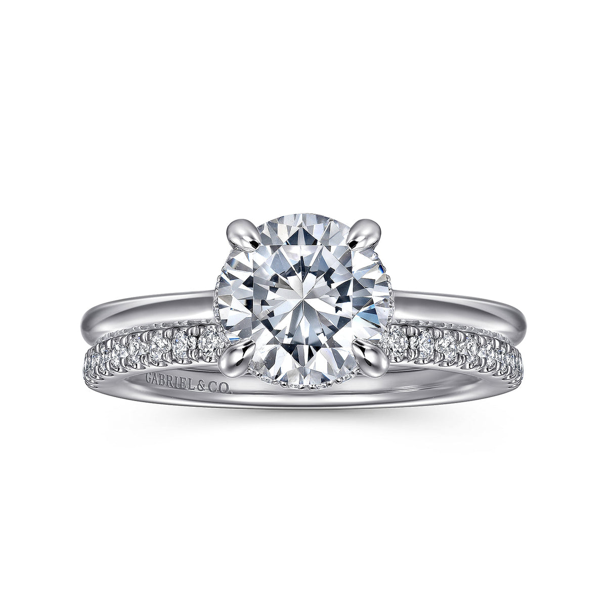 14K White Gold Round  Diamond Engagement Ring — Gabriel & Co. ER16340R6W44JJ; center stone shown for illustration, not included