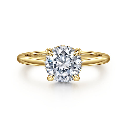 14K Yellow Gold Round Solitaire Diamond Engagement Ring — Gabriel & Co. ER16340R6Y44JJ; center stone shown for illustration, not included