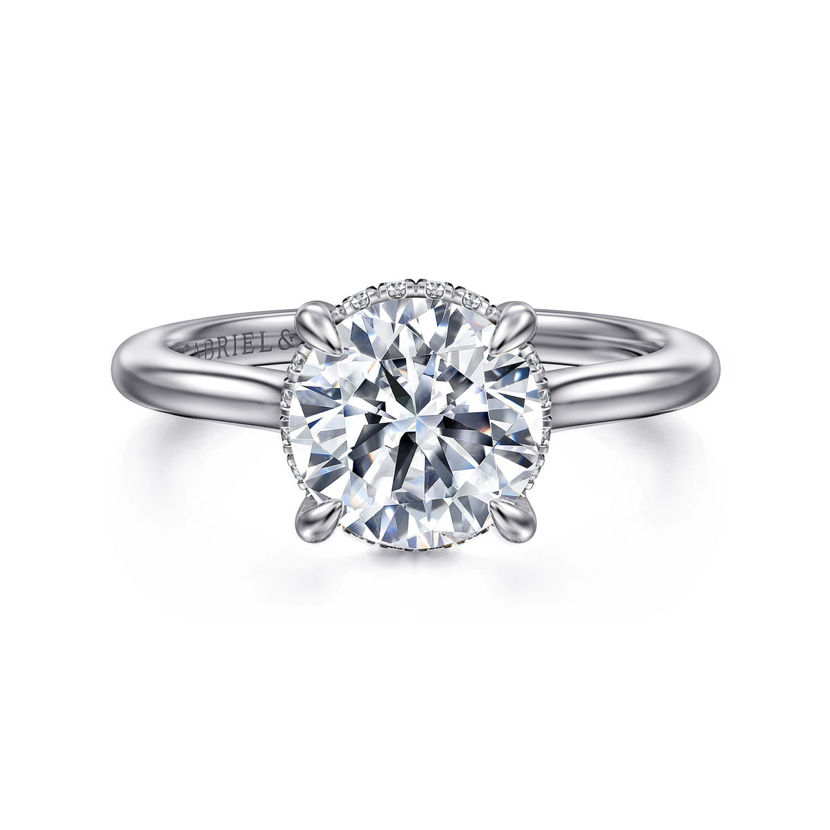 14K White Gold Round  Diamond Engagement Ring — Gabriel & Co. ER16340R8W44JJ; center stone shown for illustration, not included