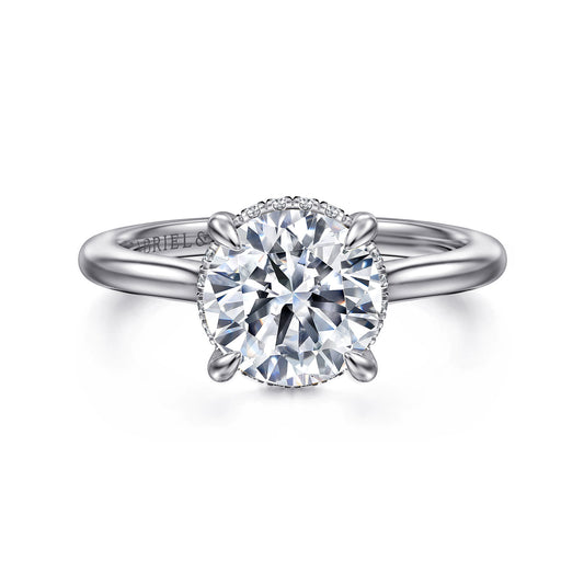 14K White Gold Round  Diamond Engagement Ring — Gabriel & Co. ER16340R8W44JJ; center stone shown for illustration, not included