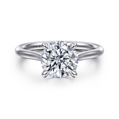 14K White Gold Round Solitaire Diamond Engagement Ring — Gabriel & Co. ER16355R8W4JJJ; center stone shown for illustration, not included