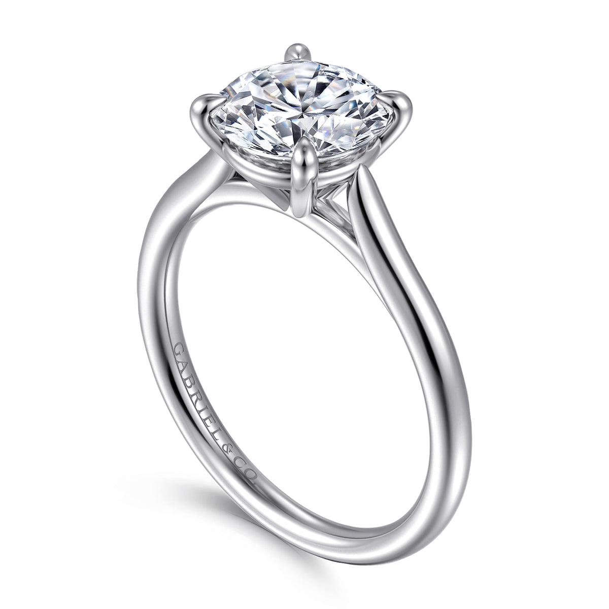 14K White Gold Round Solitaire Diamond Engagement Ring — Gabriel & Co. ER16355R8W4JJJ; center stone shown for illustration, not included