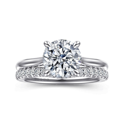 14K White Gold Round Solitaire Diamond Engagement Ring — Gabriel & Co. ER16355R8W4JJJ; center stone shown for illustration, not included