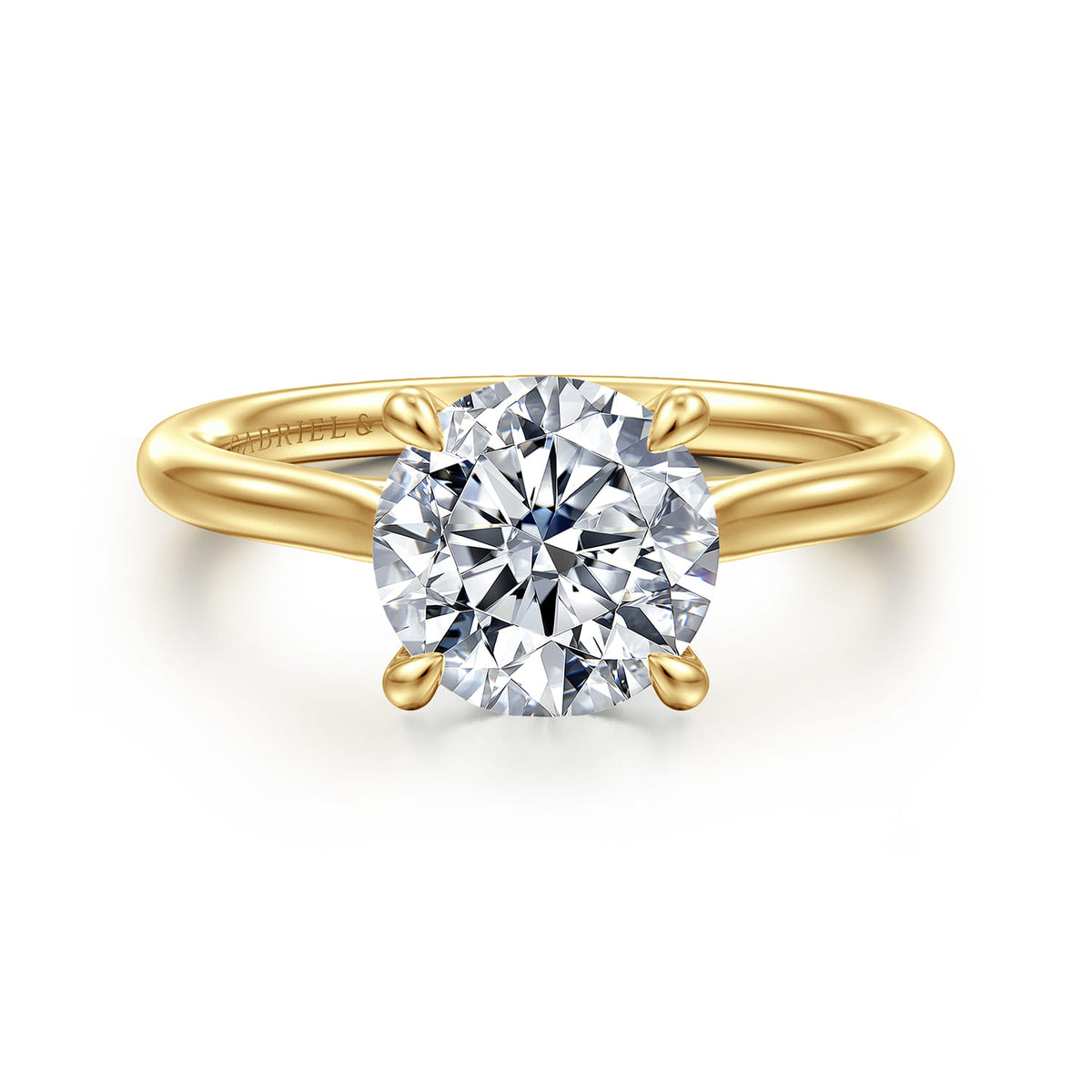 14K Yellow Gold Round Solitaire Diamond Engagement Ring — Gabriel & Co. ER16355R8Y4JJJ; center stone shown for illustration, not included