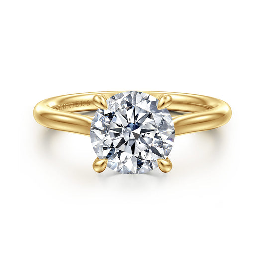 14K Yellow Gold Round Solitaire Diamond Engagement Ring — Gabriel & Co. ER16355R8Y4JJJ; center stone shown for illustration, not included
