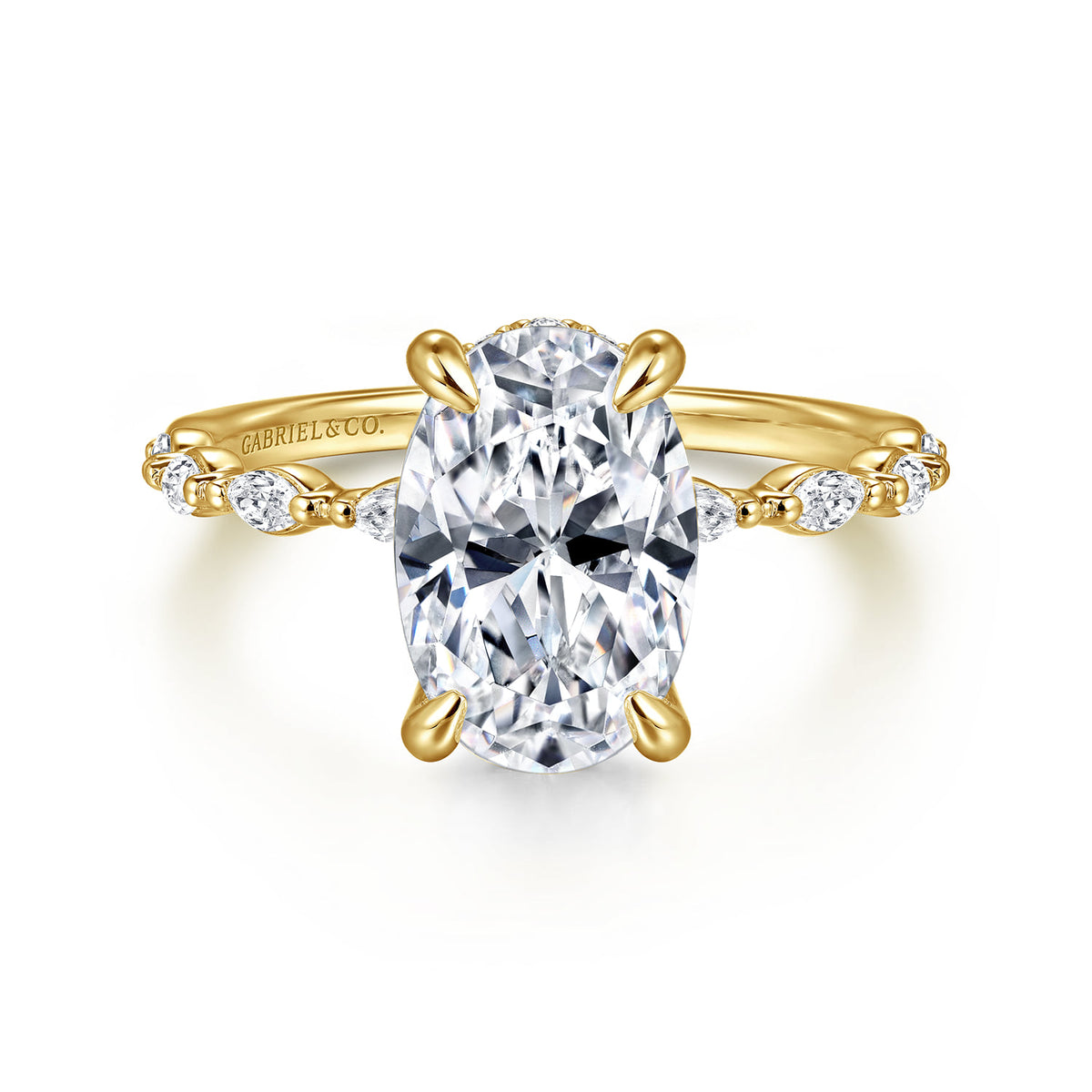 14K Yellow Gold Oval Hidden Halo Diamond Engagement Ring — Gabriel & Co. ER16414O8Y44JJ; center stone shown for illustration, not included