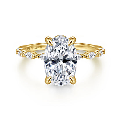 14K Yellow Gold Oval Hidden Halo Diamond Engagement Ring — Gabriel & Co. ER16414O8Y44JJ; center stone shown for illustration, not included