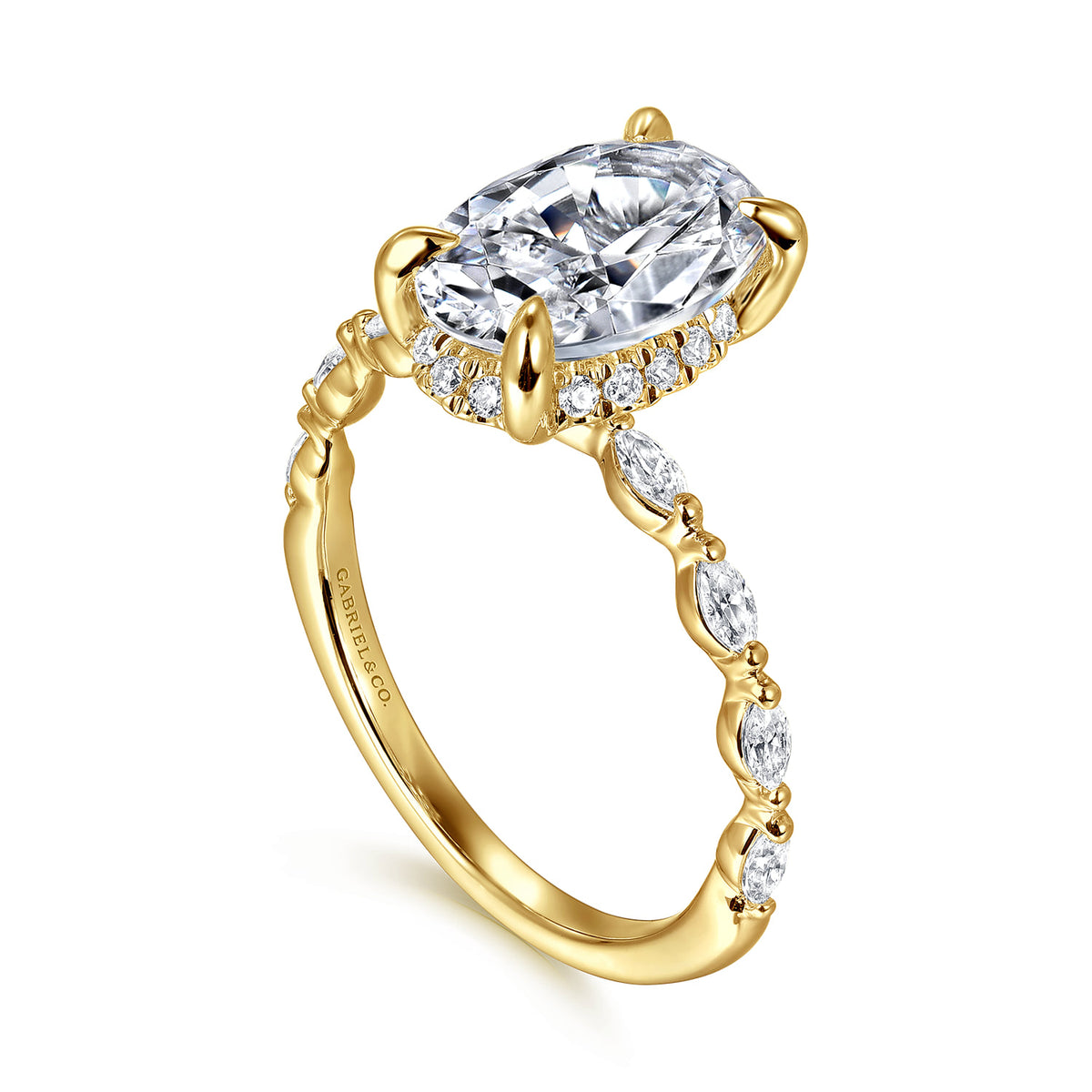 14K Yellow Gold Oval Hidden Halo Diamond Engagement Ring — Gabriel & Co. ER16414O8Y44JJ; center stone shown for illustration, not included