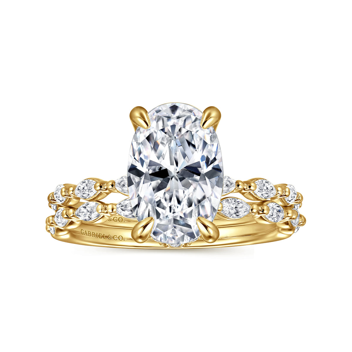 14K Yellow Gold Oval Hidden Halo Diamond Engagement Ring — Gabriel & Co. ER16414O8Y44JJ; center stone shown for illustration, not included