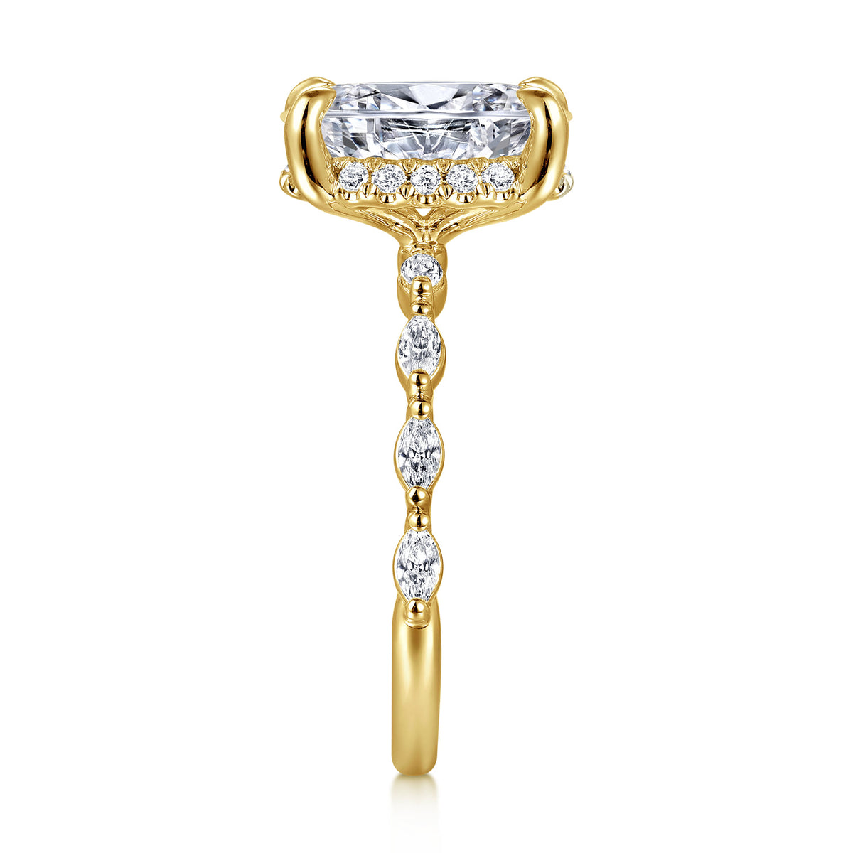 14K Yellow Gold Oval Hidden Halo Diamond Engagement Ring — Gabriel & Co. ER16414O8Y44JJ; center stone shown for illustration, not included