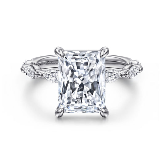 14K White Gold Radiant Cut Double Prong Diamond Engagement Ring — Gabriel & Co. ER16416N16W43JJ; center stone shown for illustration, not included