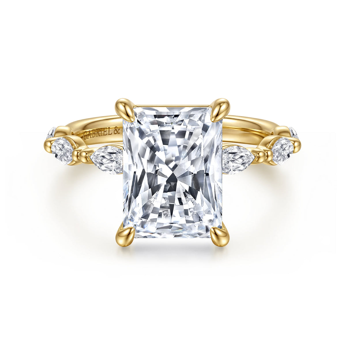 14K Yellow Gold Radiant Cut Double Prong Diamond Engagement Ring — Gabriel & Co. ER16416N16Y43JJ; center stone shown for illustration, not included