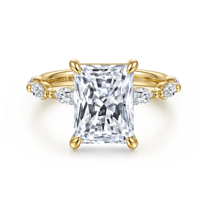 14K Yellow Gold Radiant Cut Double Prong Diamond Engagement Ring — Gabriel & Co. ER16416N16Y43JJ; center stone shown for illustration, not included