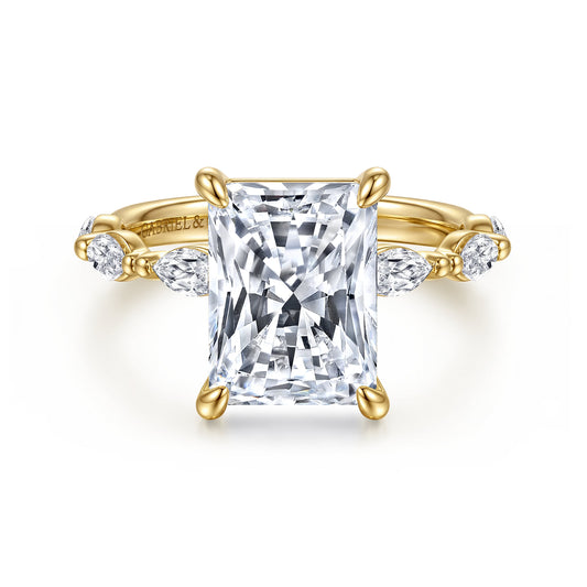 14K Yellow Gold Radiant Cut Double Prong Diamond Engagement Ring — Gabriel & Co. ER16416N16Y43JJ; center stone shown for illustration, not included