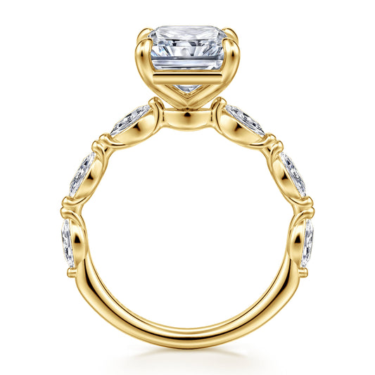 14K Yellow Gold Radiant Cut Double Prong Diamond Engagement Ring — Gabriel & Co. ER16416N16Y43JJ; center stone shown for illustration, not included