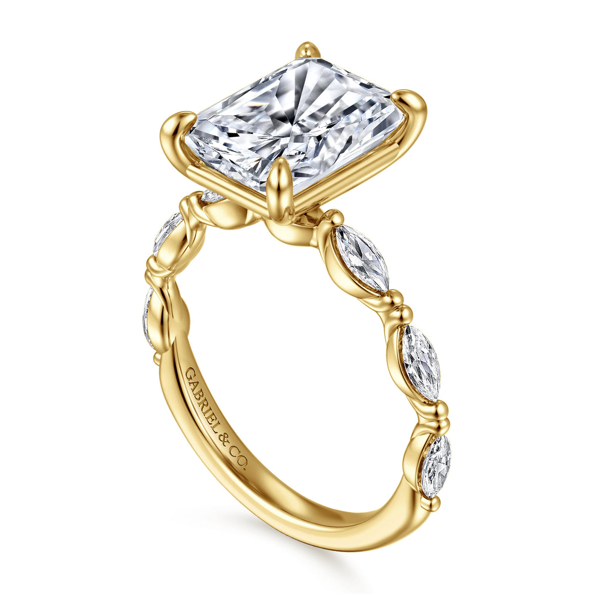14K Yellow Gold Radiant Cut Double Prong Diamond Engagement Ring — Gabriel & Co. ER16416N16Y43JJ; center stone shown for illustration, not included