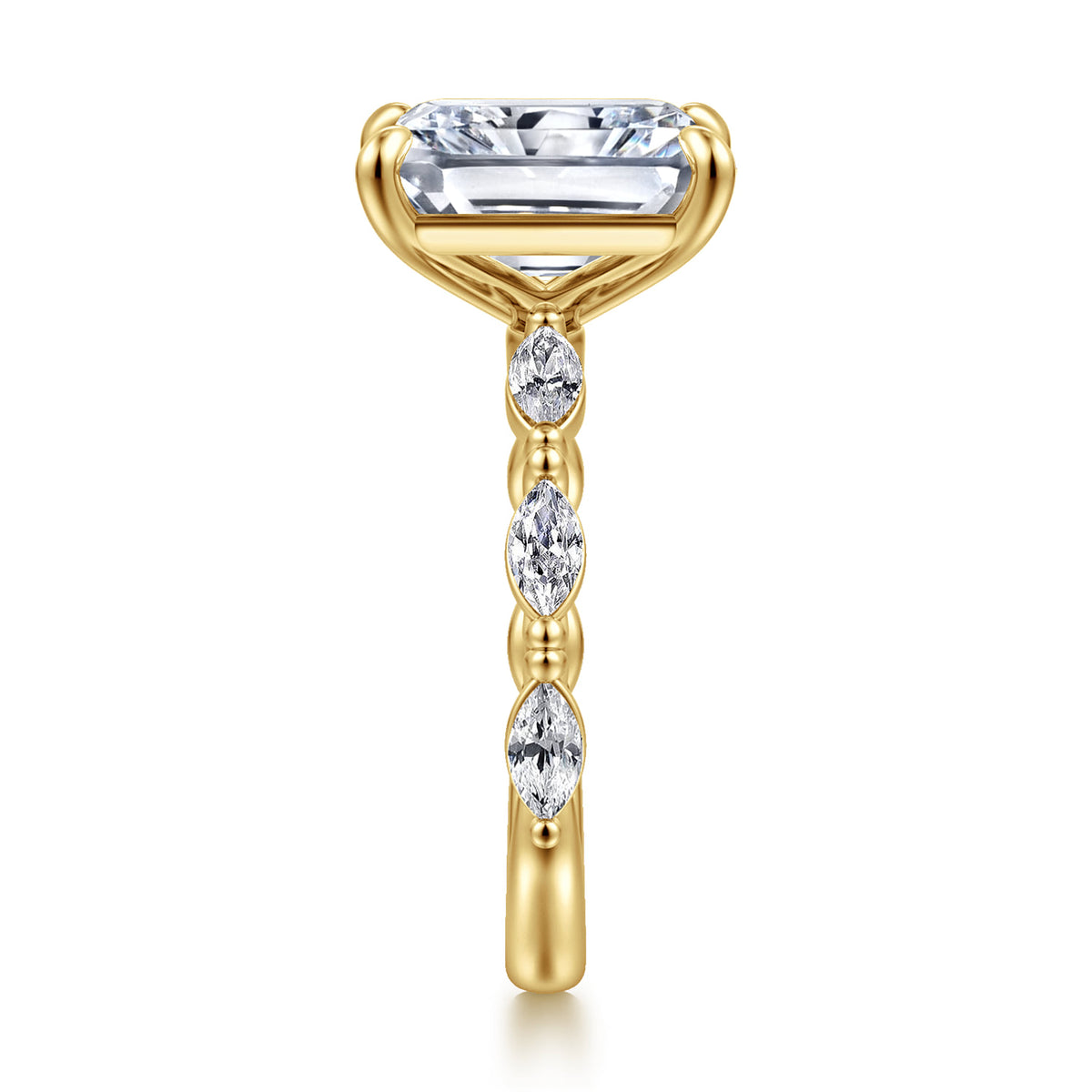 14K Yellow Gold Radiant Cut Double Prong Diamond Engagement Ring — Gabriel & Co. ER16416N16Y43JJ; center stone shown for illustration, not included