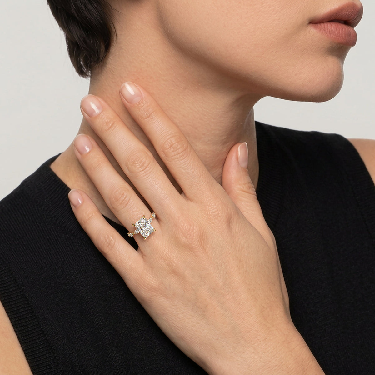 14K Yellow Gold Radiant Cut Double Prong Diamond Engagement Ring — Gabriel & Co. ER16416N16Y43JJ; center stone shown for illustration, not included