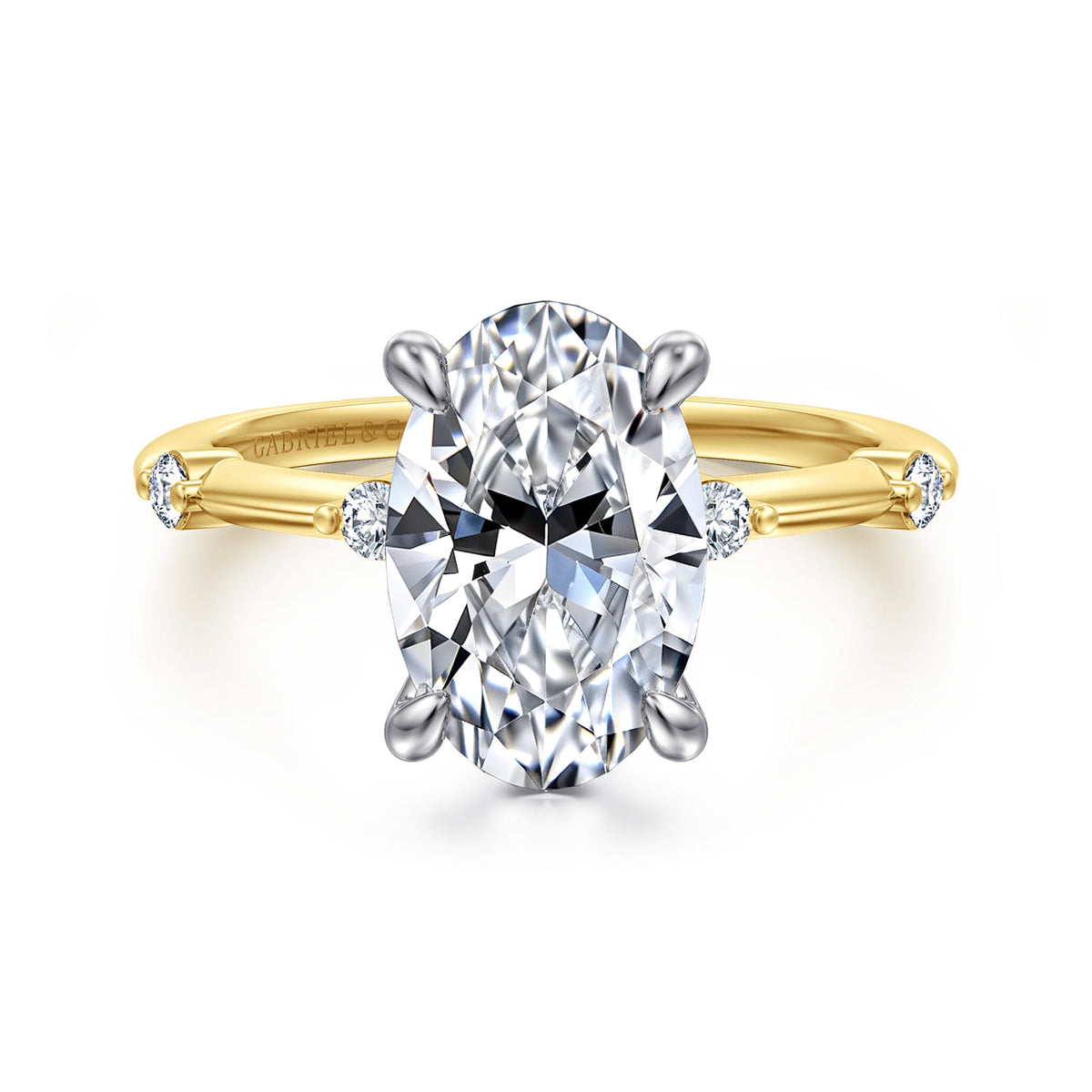 14K White-Yellow Gold Oval Diamond Engagement Ring — ER16431O12M44JJ; center stone shown for illustration, not included
