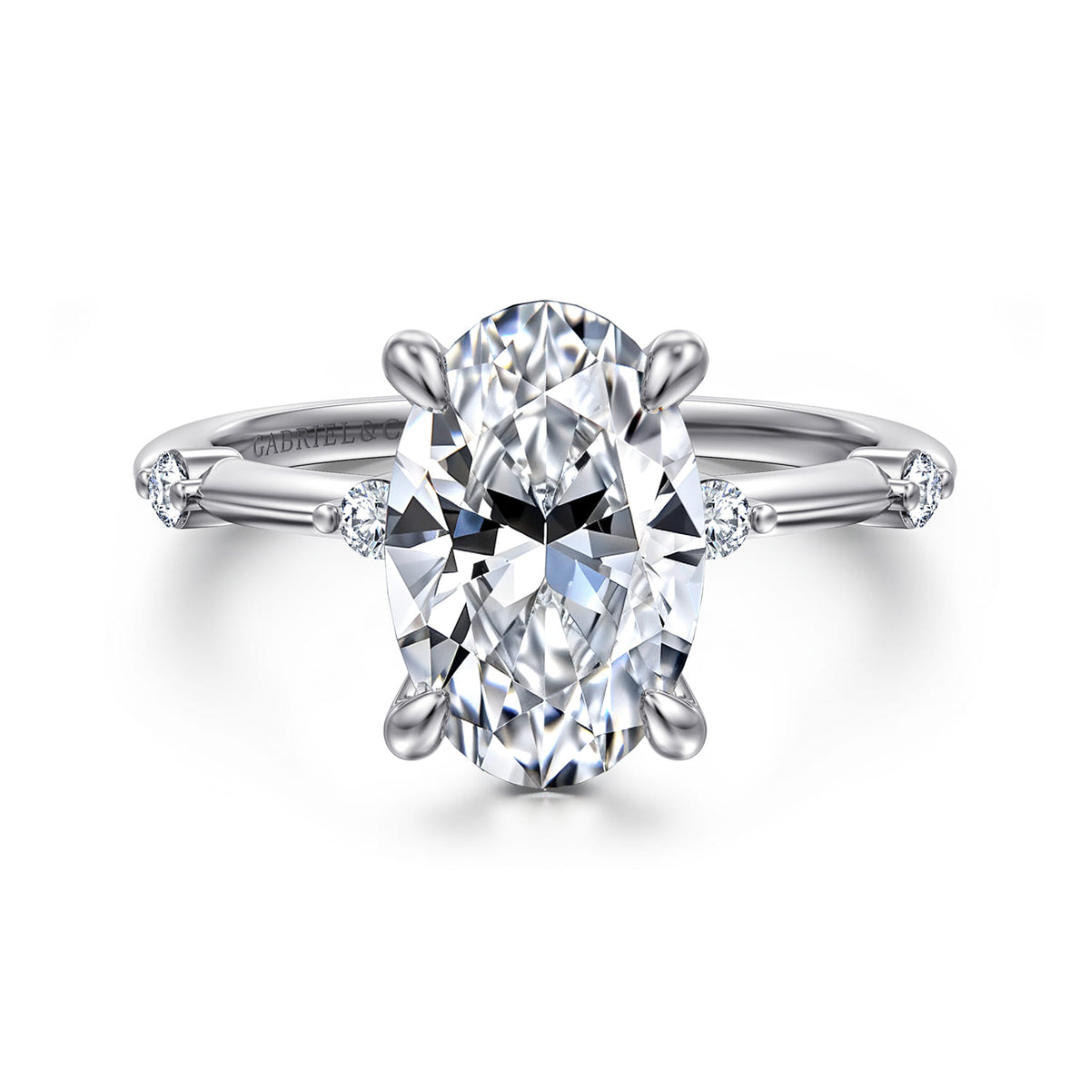 14K White Gold Oval Diamond Engagement Ring — ER16431O12W44JJ; center stone shown for illustration, not included